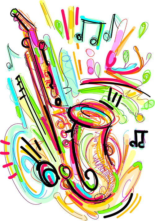 Hand drawn colored musical instruments vector 03