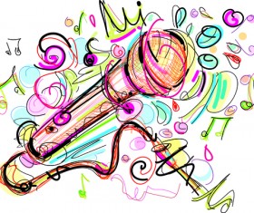 Hand drawn colored musical instruments vector 04