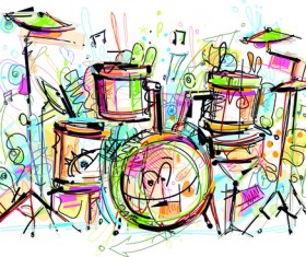 Hand drawn colored musical instruments vector 05
