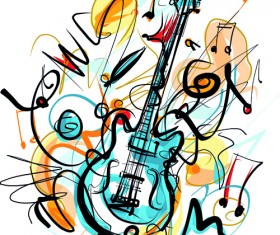Hand drawn colored musical instruments vector 06