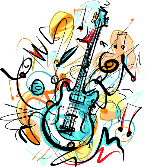 Hand drawn colored musical instruments vector 06