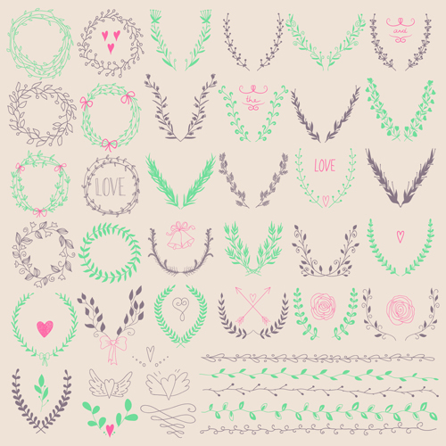 Hand drawn floral frame with border vector 02