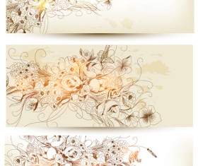 Hand drawn floral with butterflies vector banner
