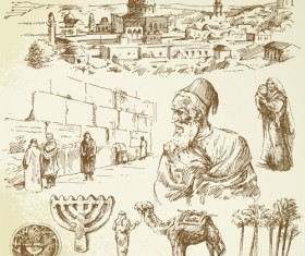 Hand drawn old town vector material set 01