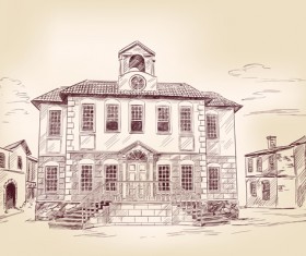 Hand drawn old town vector material set 02