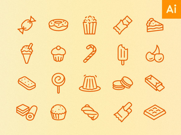 Hand drawn sweets and desserts icons vector