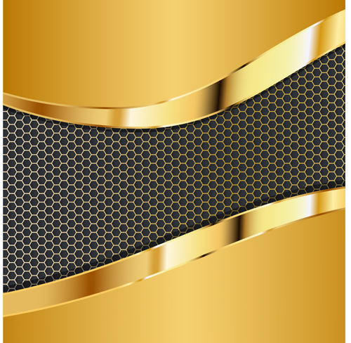 Honeycomb pattern and gold background vector