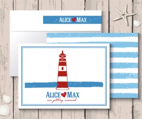 Marine style wedding invitation cards vector 01