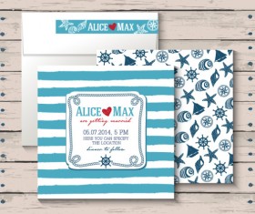 Marine style wedding invitation cards vector 02