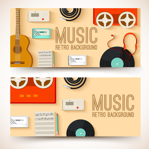 Music Instruments vector banner graphics 04