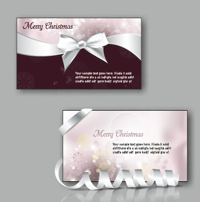 Ornate christmas bow greeting cards vector 01