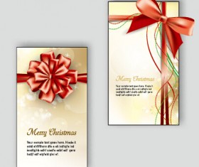 Ornate christmas bow greeting cards vector 02