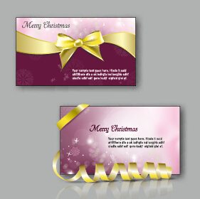 Ornate christmas bow greeting cards vector 03