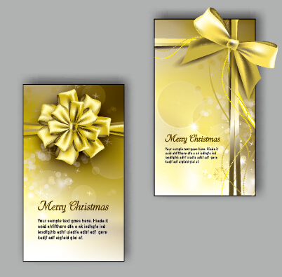Ornate christmas bow greeting cards vector 04