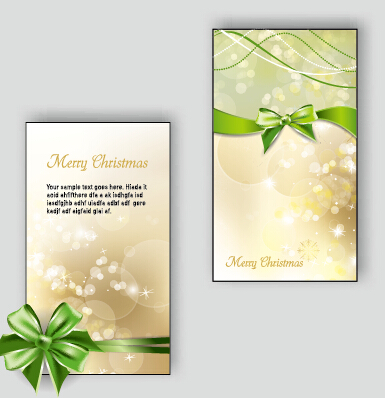 Ornate christmas bow greeting cards vector 05