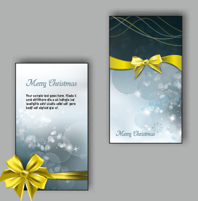 Ornate christmas bow greeting cards vector 06