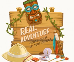 Outdoor adventure wooden board background