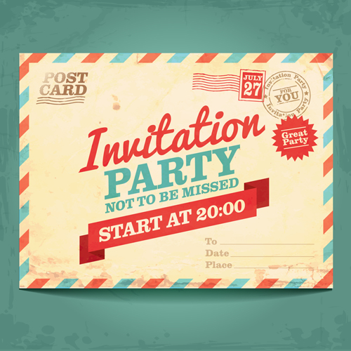 Party Invitation postcards vector material 02