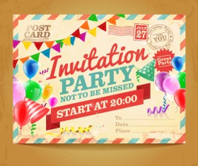 Party Invitation postcards vector material 03