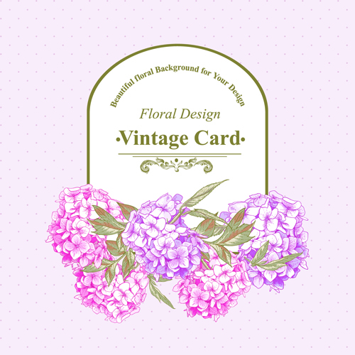 Pink floral vintage card vector 01