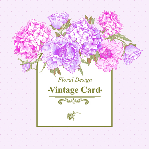 Pink floral vintage card vector 02