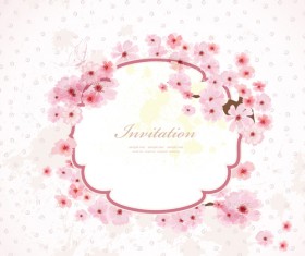 Pink flower frame wedding invitation cards vector 01