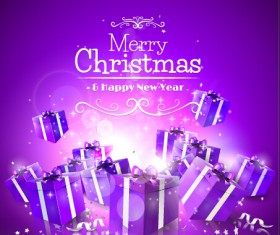 Purple christmas gift box vector background