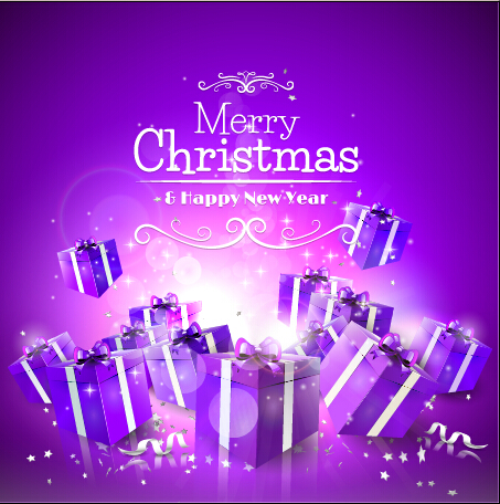 Purple christmas gift box vector background
