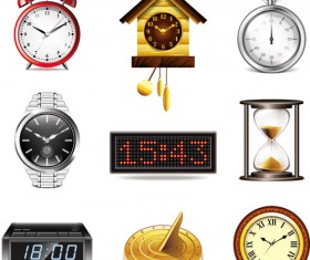 Realistic clocks and watches vector icons set