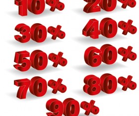 Red 3D discounts number design vector