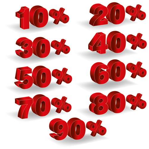 Red 3D discounts number design vector