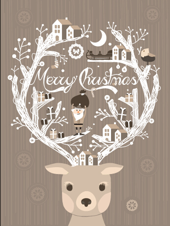 Reindeer with santa claus vector background
