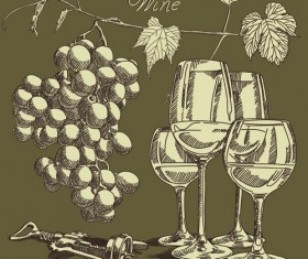 Retro hand drawn wine elements vector collection 02