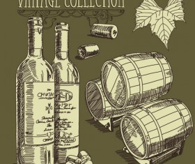 Retro hand drawn wine elements vector collection 03