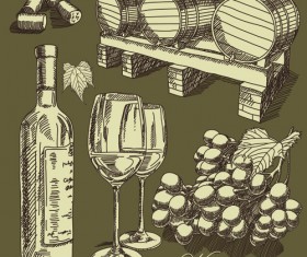 Retro hand drawn wine elements vector collection 05