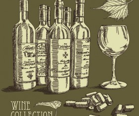 Retro hand drawn wine elements vector collection 06