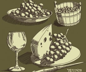 Retro hand drawn wine elements vector collection 07