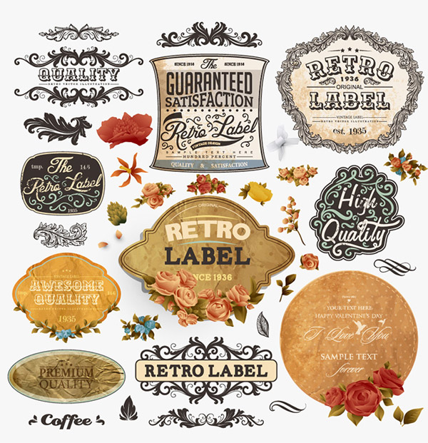 Retro label ornament with flower vector