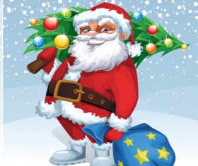 Santa and shiny christmas tree vector