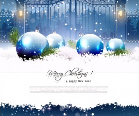 Shiny christmas baubles with snow vector 01