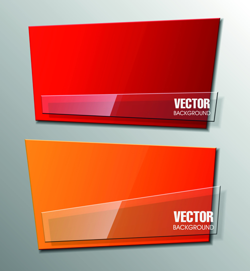 Shiny glass with origami banner vector 04