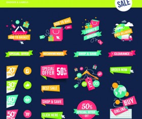 Shopping ribbon labels and badges vector 01
