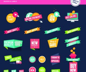 Shopping ribbon labels and badges vector 02