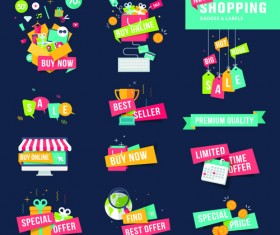 Shopping ribbon labels and badges vector 03