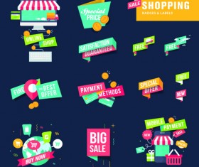 Shopping ribbon labels and badges vector 04