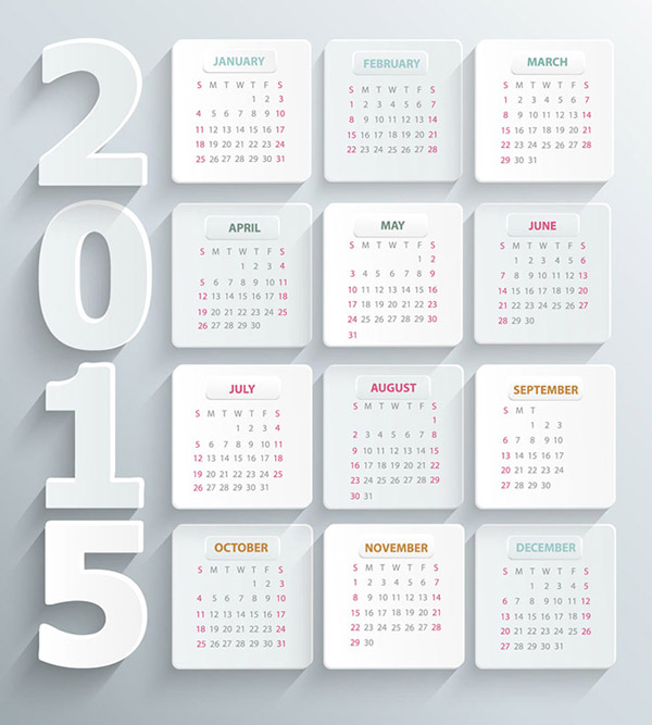 Simple white paper 2015 calendar vector