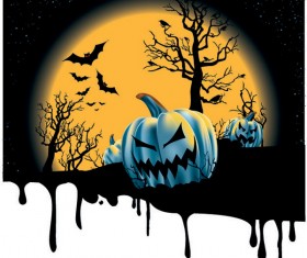 Spooky pumpkins with halloween night background