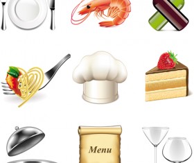 Tableware with food vector icons set