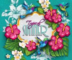 Tropical summer flower frame background vector 01