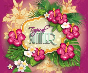 Tropical summer flower frame background vector 02